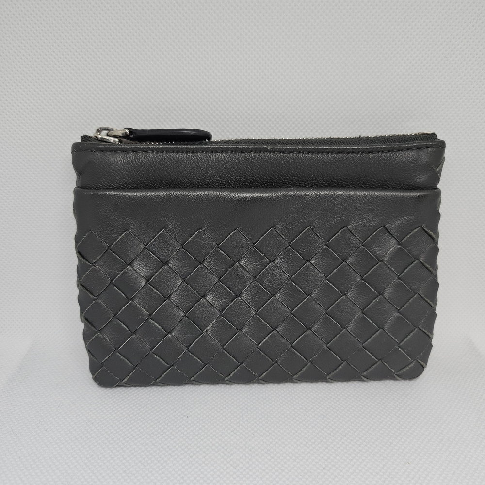 Bottega Veneta Leather Zip Intrecciato Weave Coin/Key Pouch